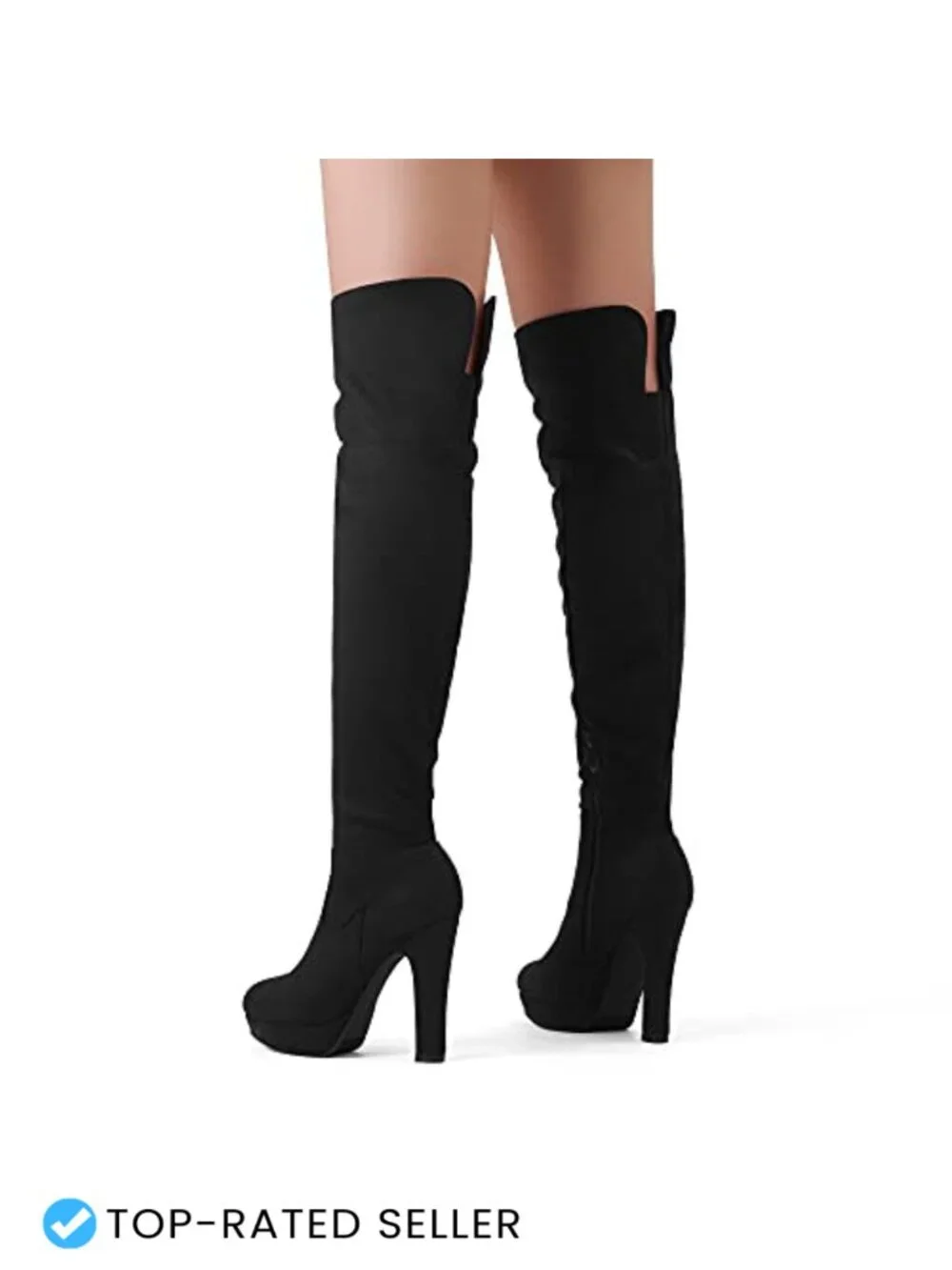 Chunky High Heel Platform Thigh High Boots Stretch Faux Suede